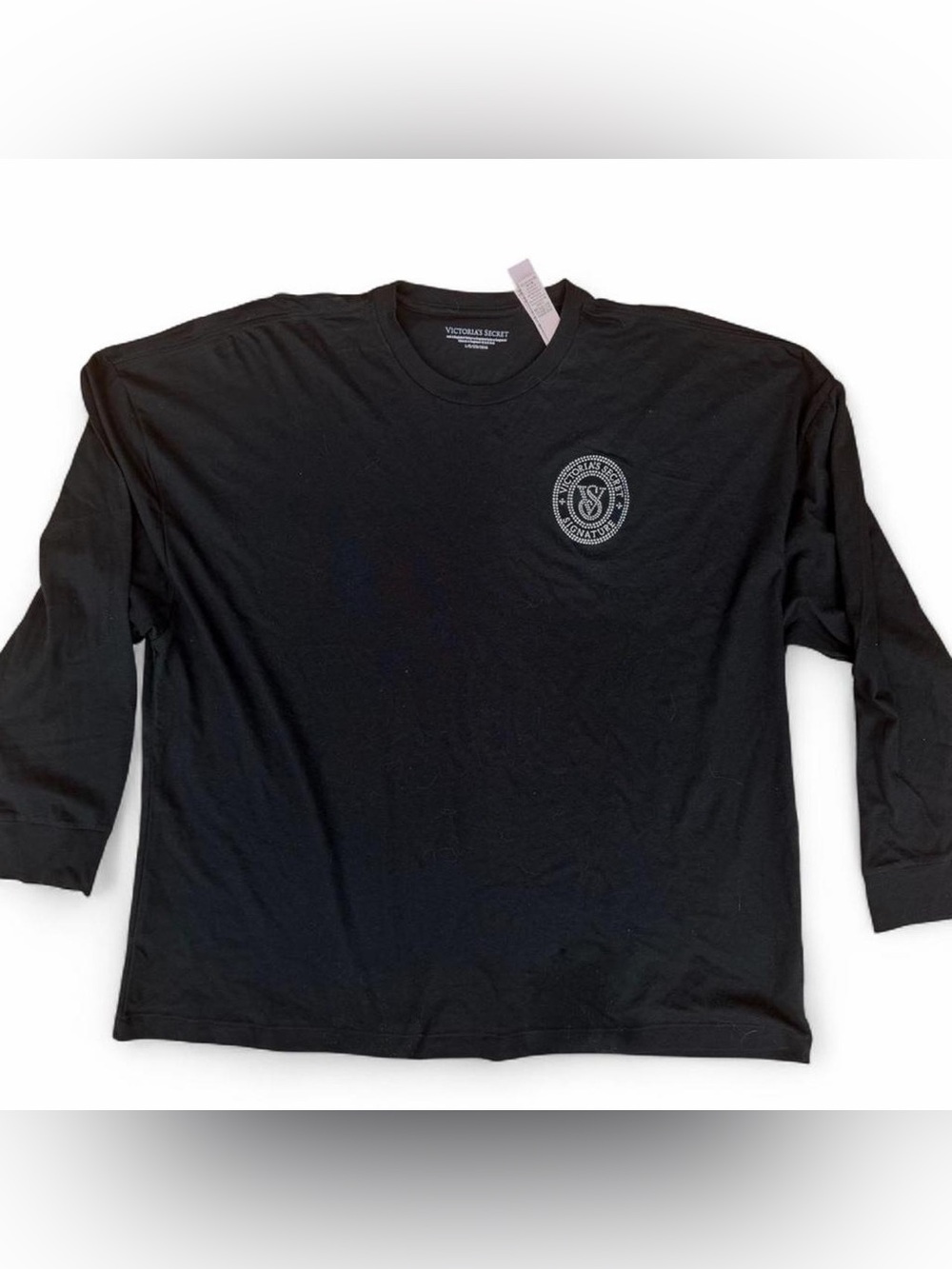 Victoria's Secret Signature Black Long Sleeve Short with Rhinestone Logo
